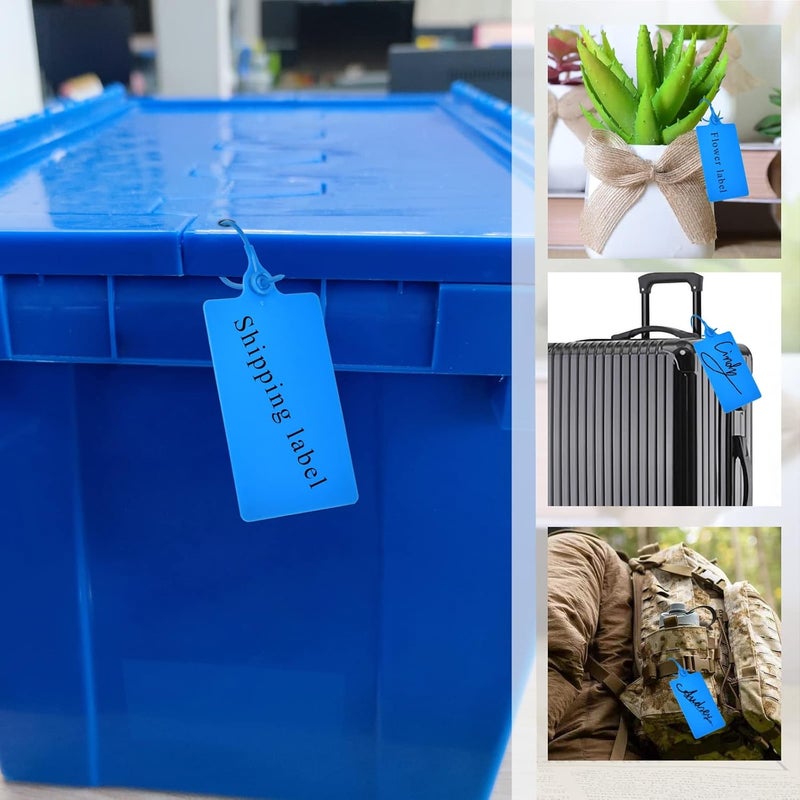 LeadSeals 100 Plastic Shipping Tags - Waterproof, Writable, Hanging Tags with One Marker Pen (Navy Blue) - Image 5